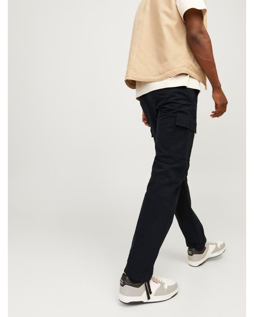 Jack & Jones Black Loose Fit Cargo Trousers for men
