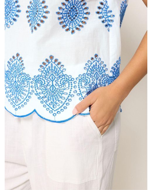 M Com Blue Petite Embroidered Top