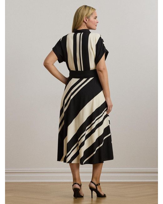Ralph Lauren White Curve Striped Belted Collared Dress