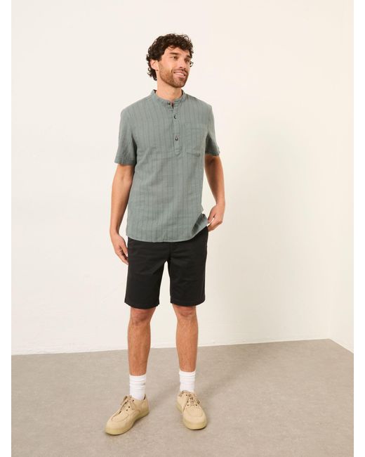 FatFace Gray Fatface Bugle Short Sleeve Grandad Popover Shirt for men