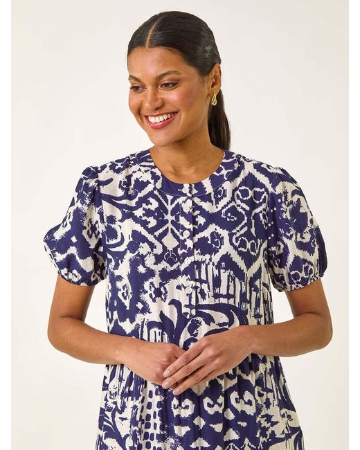 Roman White Abstract Print Midi Shirt Dress