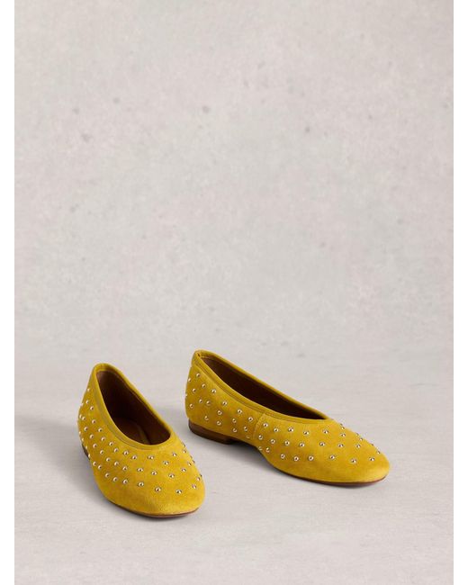White Stuff Yellow Boho Studded Ballerinas