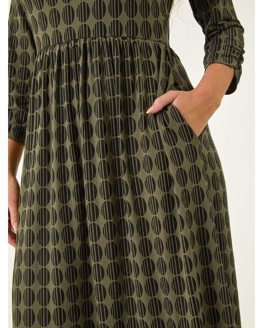 Roman Green Petite Geometric Spot Midi Dress