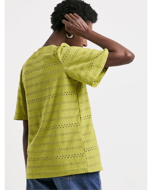 JD Williams Yellow Angel Sleeve V-Neck Broderie 100% Cotton Top