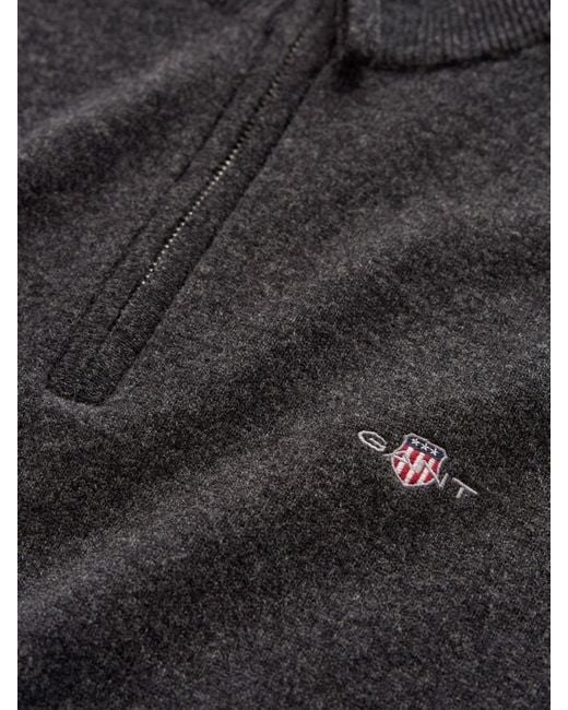 Gant Black Lambswool Zip Neck Jumper for men