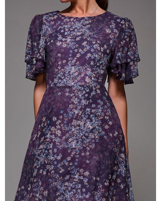 Jolie Moi Purple Frill Detail Chiffon Midaxi Dress