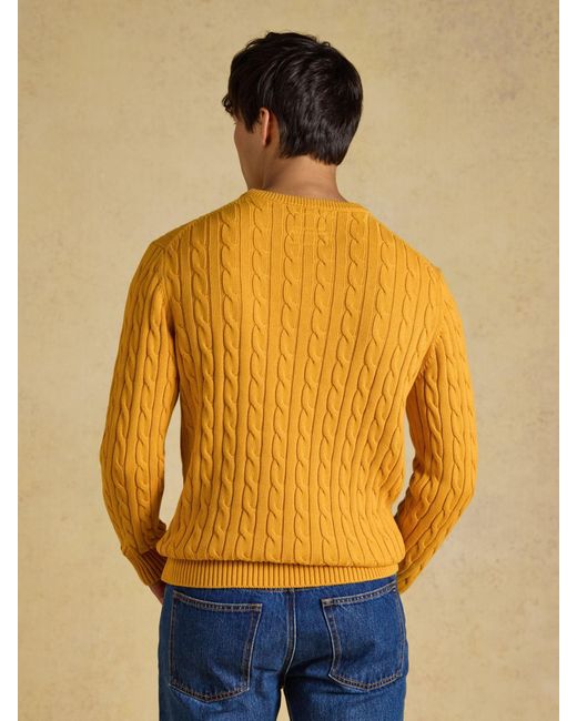 Joules Yellow Crew Neck Cotton Cable Knit Jumper for men
