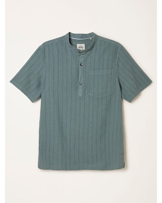 FatFace Gray Fatface Bugle Short Sleeve Grandad Popover Shirt for men