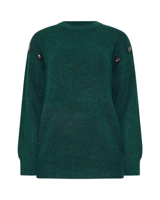 Long Tall Sally Green Pullover Mit Knöpfen An Der Schulter Und Zopfmustereu 42-44 Tall (Uk 14-16 T)
