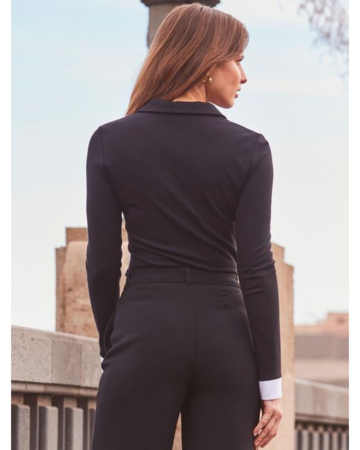 Sosandar Brown Contrast Trim Zip Detail Jersey Top