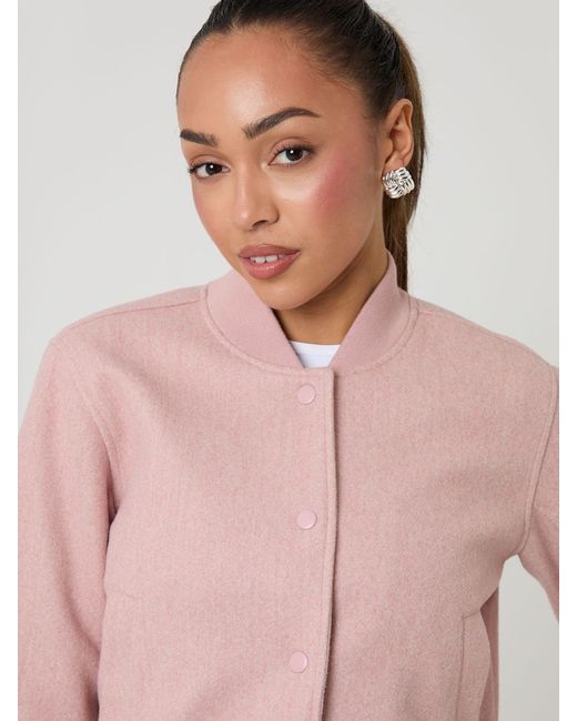 Threadbare Pink Faux Wool Bomber Jacket