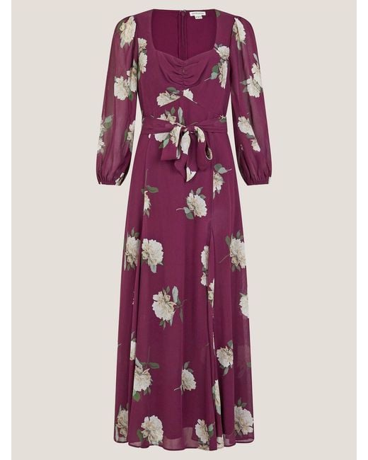Monsoon Purple Amber Floral Print Midi Dress & Scarf
