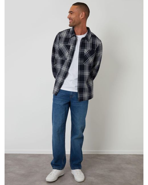 Threadbare Blue Check Waffle Textured Shacket for men