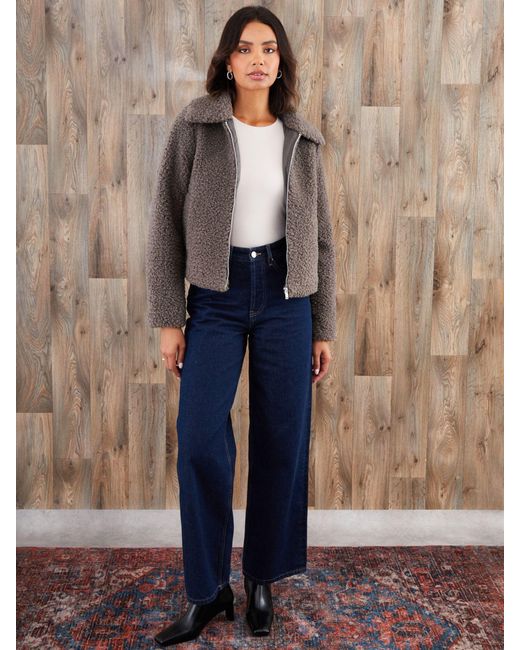 Threadbare Gray Collared Zip-Up Borg Bomber Jacket
