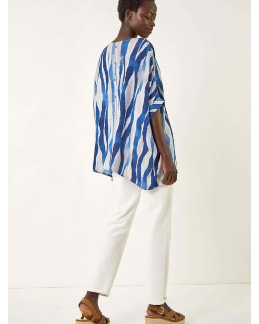 Roman Blue Abstract Buttoned Top