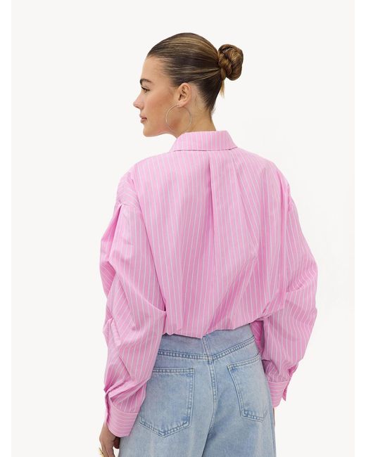 Loavies Pink Stripe Ruched Sleeve Blouse