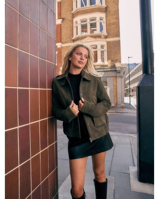 Next Black Khaki Suede Collared Bomber Jacket