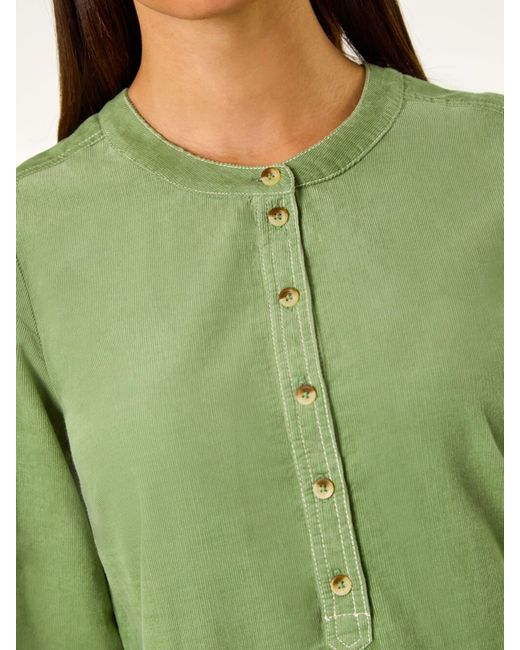 Roman Green Corduroy Button Detail A-Line Dress