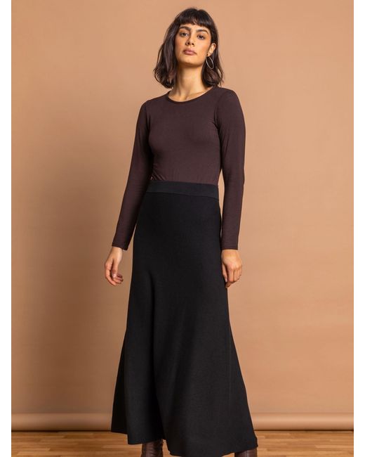 Roman Black Knitted Midi Stretch Skirt