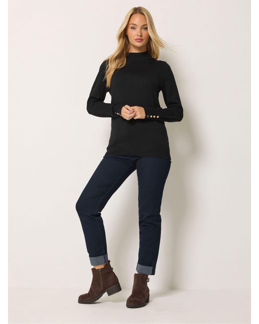 M Com Blue Button Detail Turtle Neck Jumper