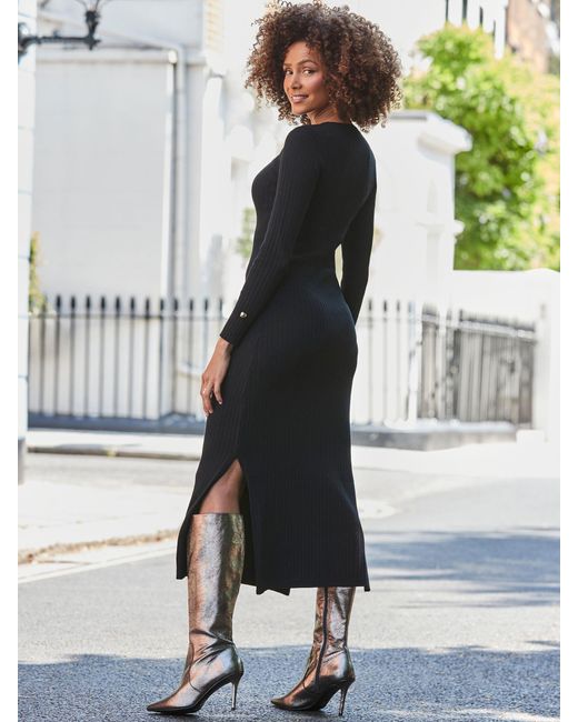 Sosandar Black Midaxikleid Mit Goldfarbenem Knopfdetail Und Ausschnitteu 40 (Uk 12)