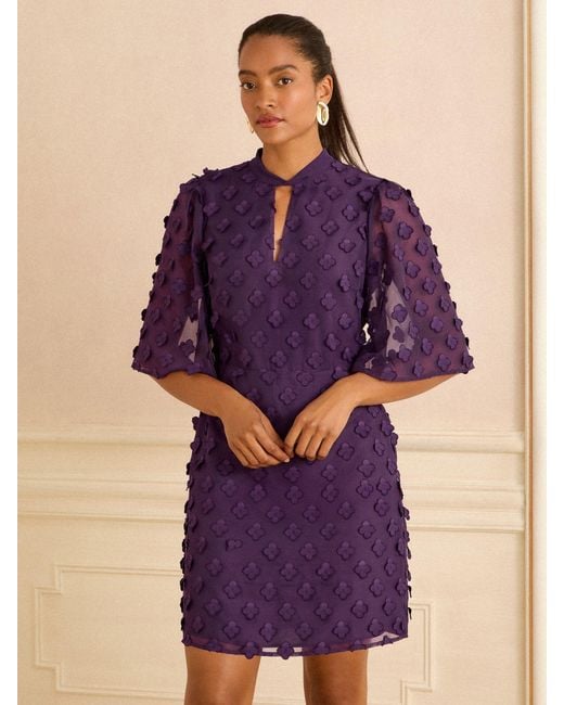 Love & Roses Purple 3D Floral Angel Sleeve Mini Dress