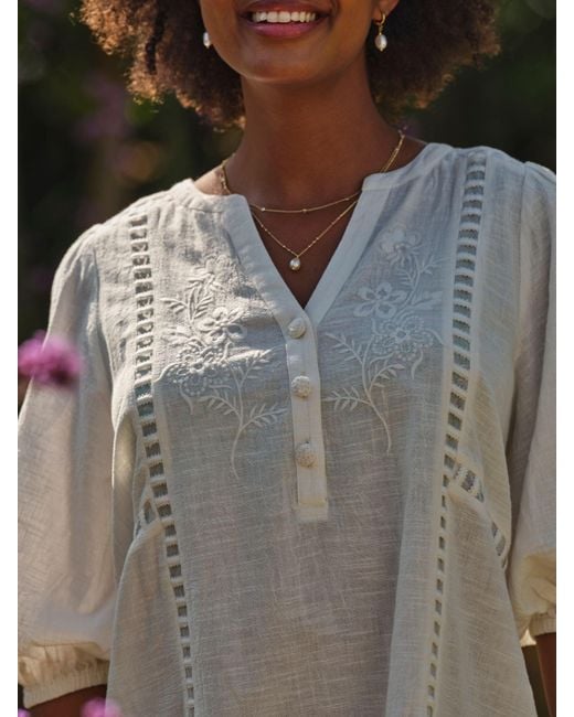 FatFace Natural Fatface Beachwear Embroidered Mini Dress