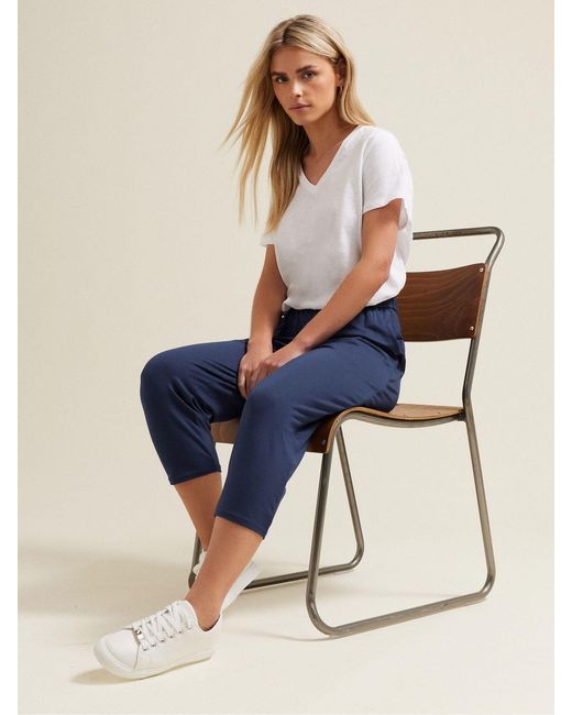 M Com Blue Elasticated Waist Cropped Hareem Trousers