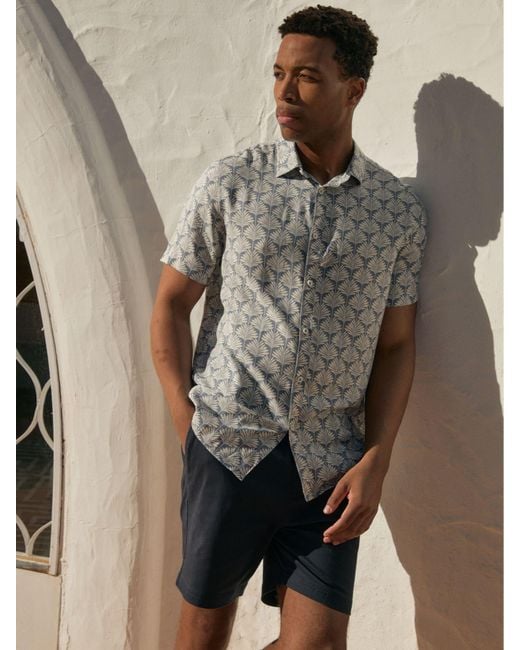 Threadbare Gray Linear Leaf Print Short Sleeve Shirt for men
