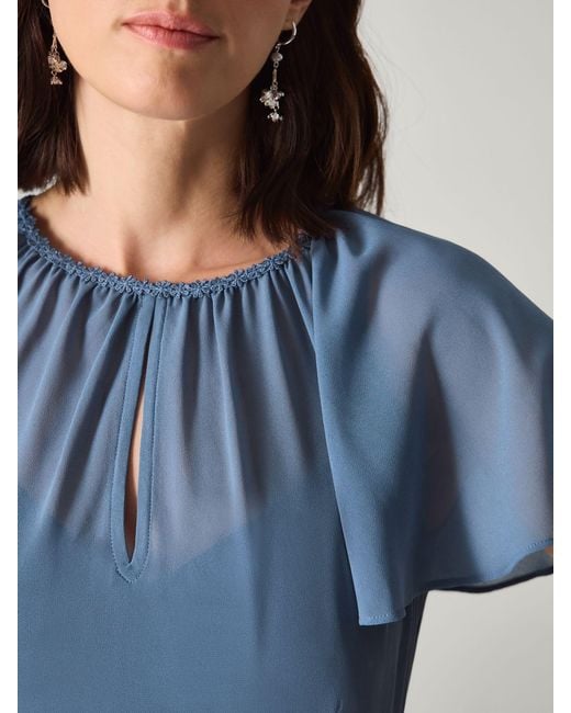 Monsoon Blue Madison Flutter Sleeve Pleated Bridesmaid Dress