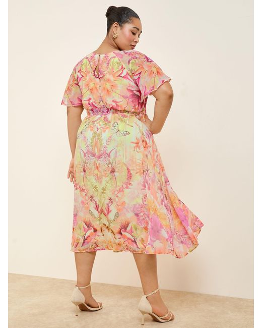 Lipsy Pink Curve Printed Chiffon Short Sleeve Maxi Dress