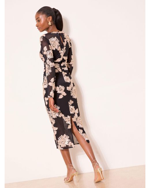 Lipsy Square Neck Floral Long Sleeve Bodycon Mesh Midi Dress in Natural | Lyst Lipsy Square Neck Floral Long Sleeve Bodycon Mesh Midi Dress in Natural | Lyst