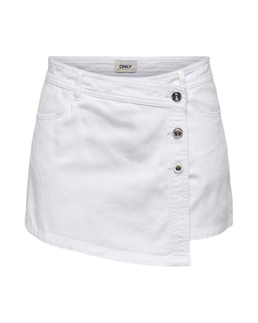 ONLY White Mini Denim Wrap Skort