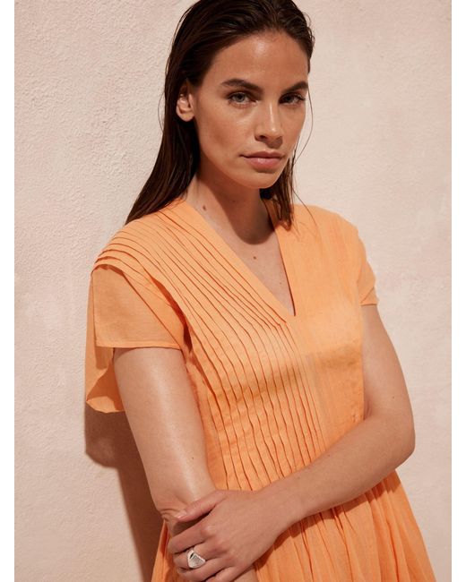 Mint Velvet Orange Pleated 100% Cotton Maxi Dress