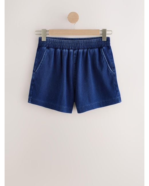 Next Blue Jersey Denim Pull On Elasticated Shorts