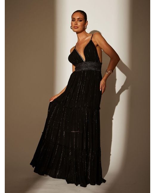 South Beach Brown Metallic Cami Stripe Maxi Dress