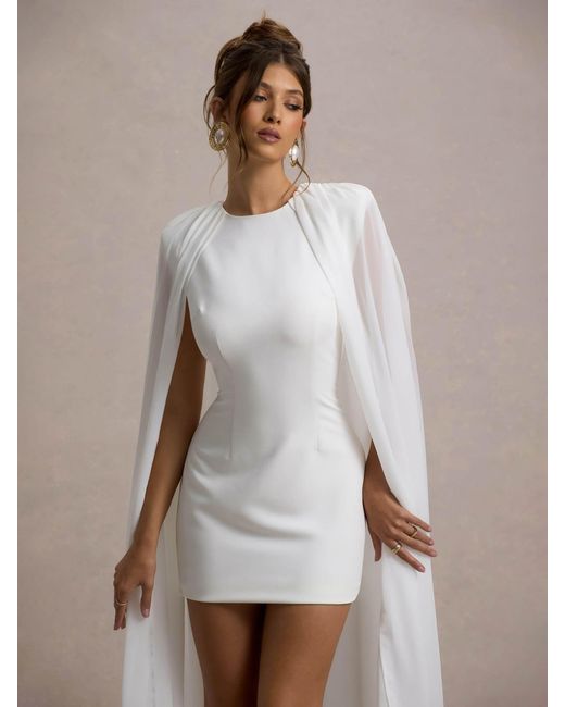 Club L London Pink Elysium Bodycon Mini Bridal Dress With Chiffon Cape
