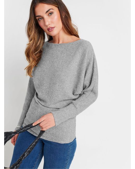 Long Tall Sally Gray Pullover Aus Weichem Rippmaterial Mit Fledermausärmelneu 42 Tall (Uk 14 T)