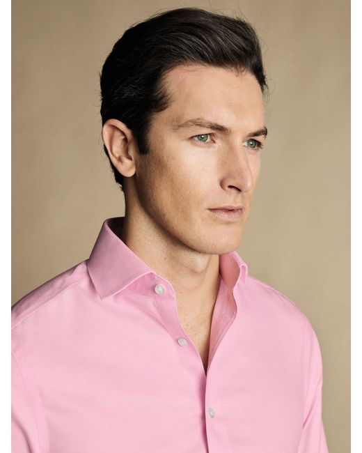 Charles Tyrwhitt Pink Non-Iron Twill Slim Fit 100% Cotton Shirt for men