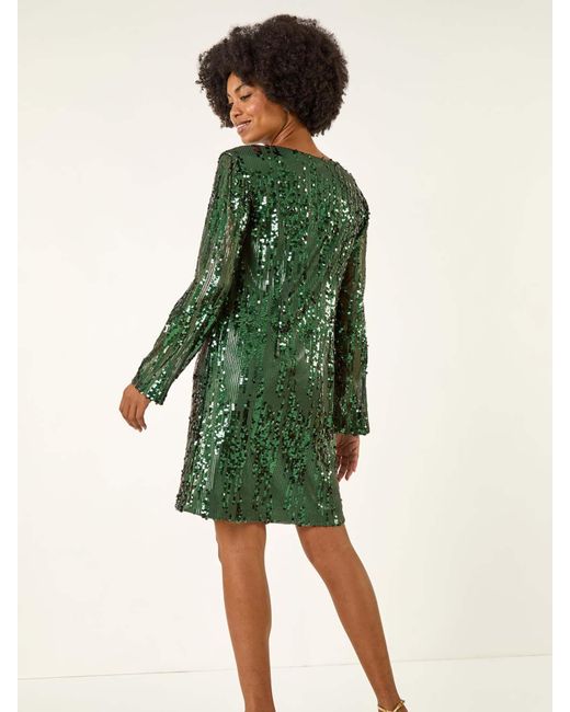 Roman Green Sequin Shift Stretch Dress