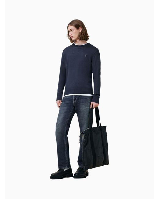 AllSaints Blue Allsaints Mode Merino Wool Crew Neck Jumper for men