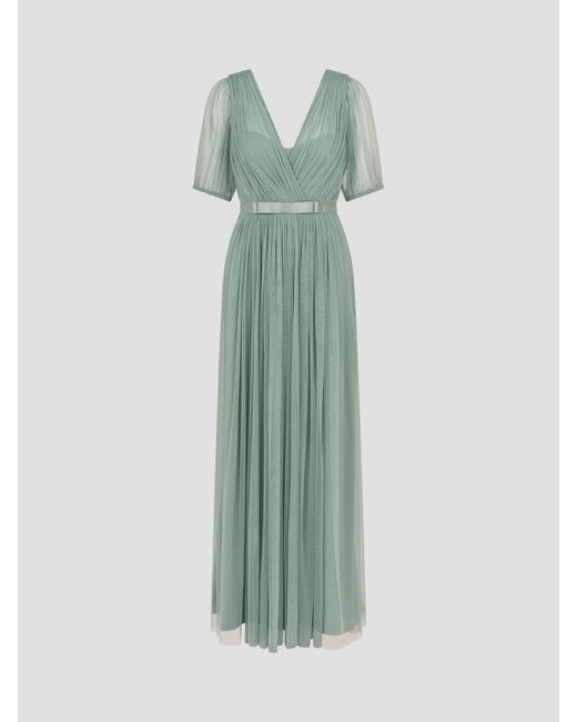 Monsoon Women's Green Ellie Sheer Sleeve Plunge Tulle Maxi Dress Monsoon Women's Green Ellie Sheer Sleeve Plunge Tulle Maxi Dress