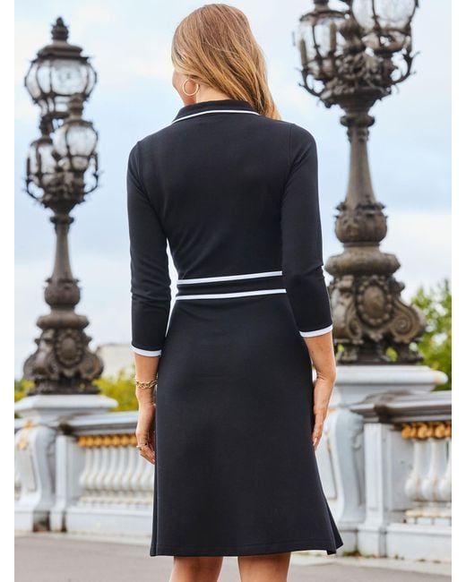 Sosandar Black Contrast Trim Zip Front Dress