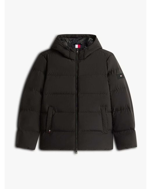 Tommy Hilfiger Black Water Repellent Down Hooded Puffer Jacket for men