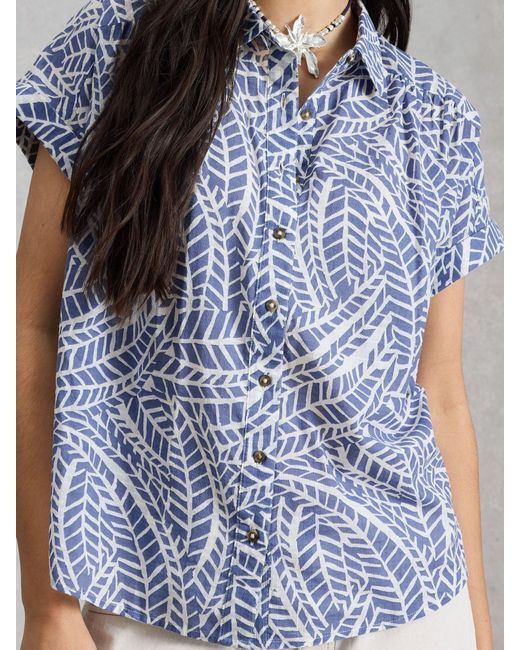 White Stuff Blue Orla Cotton Button Through Shirt