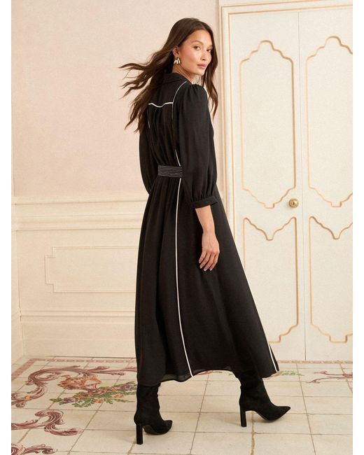 Love & Roses Black Petite Contrast Midi Shirt Dress