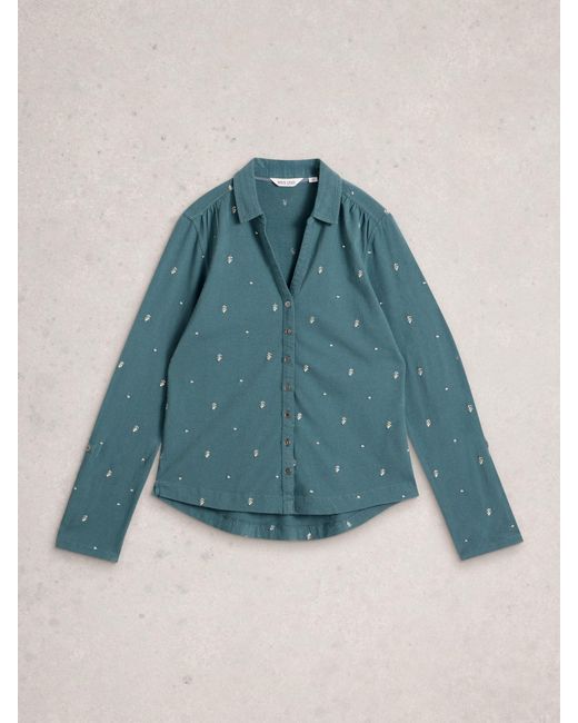 White Stuff Blue Annie Embroidered Jersey Shirt