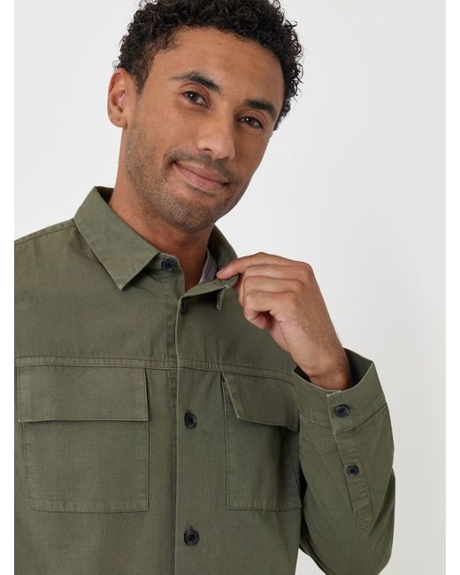 Threadbare Green Cotton Patch Pocket Shacket for men