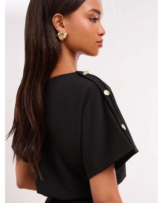 Lipsy Black Short Sleeve Button Detail Blouson Bodycon Midi Dress