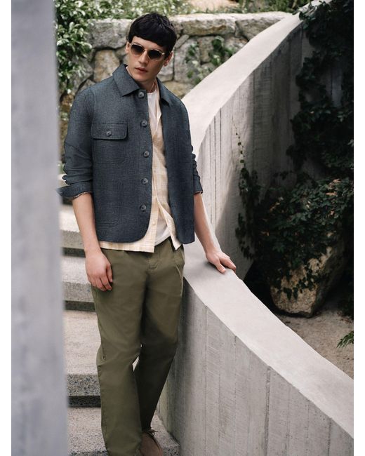 Next Blue Textured Chore Jacket for men